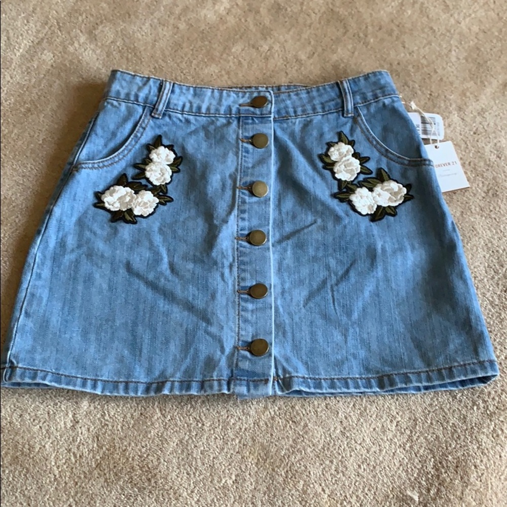 jean skirt with flower patches